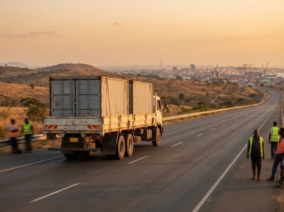 Delivery truck in transit on a highway